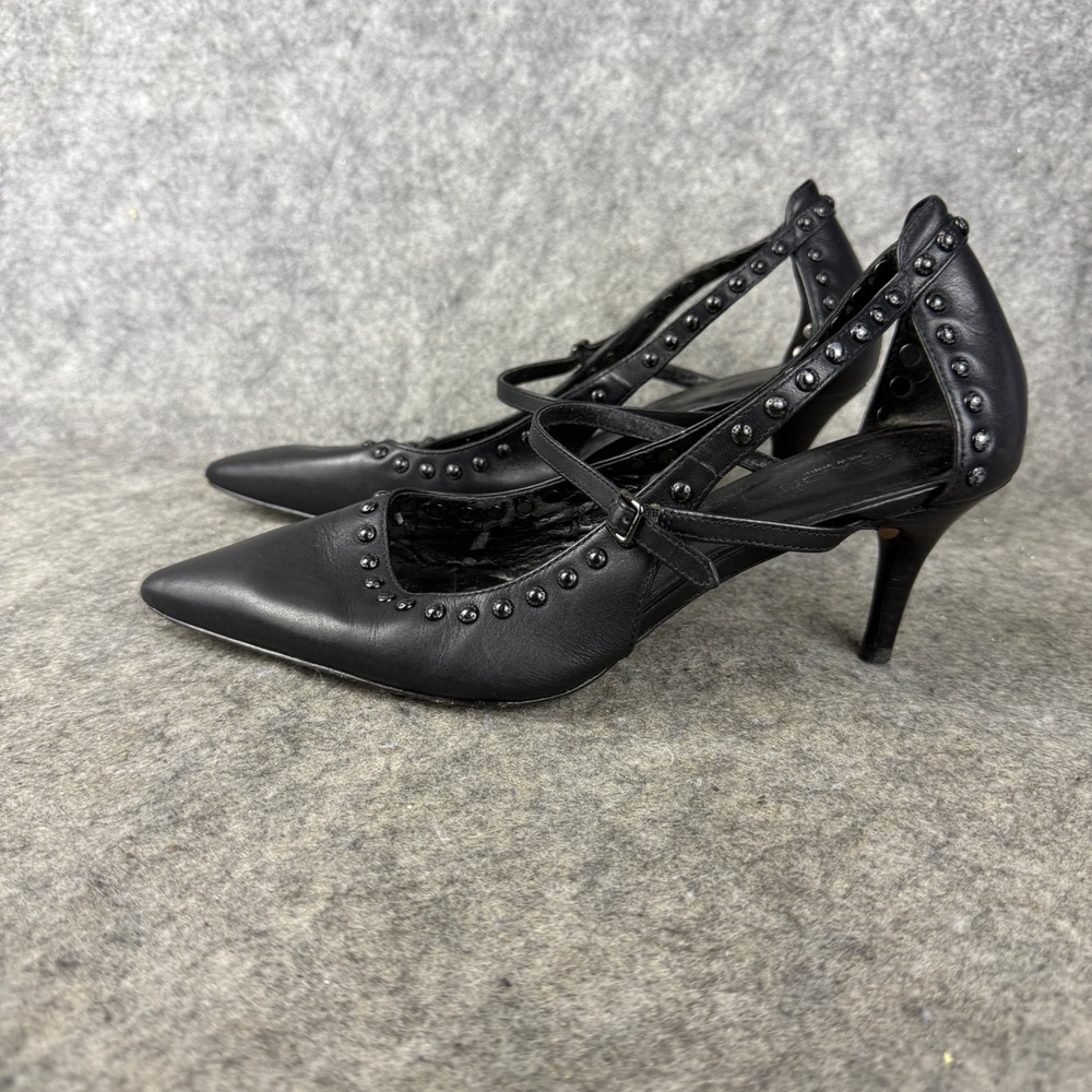 Coach Black Leather Studded Pointed Toe T-Strap Kitten Heels Pumps Size 7B